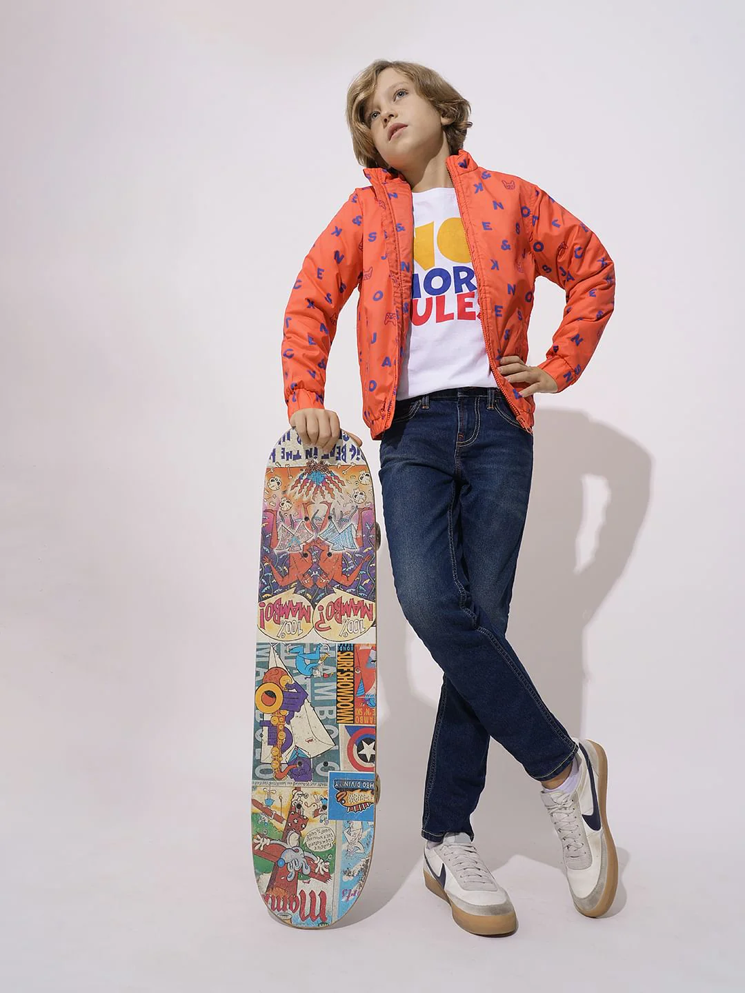 Boys Orange Logo Print Puffer Jacket