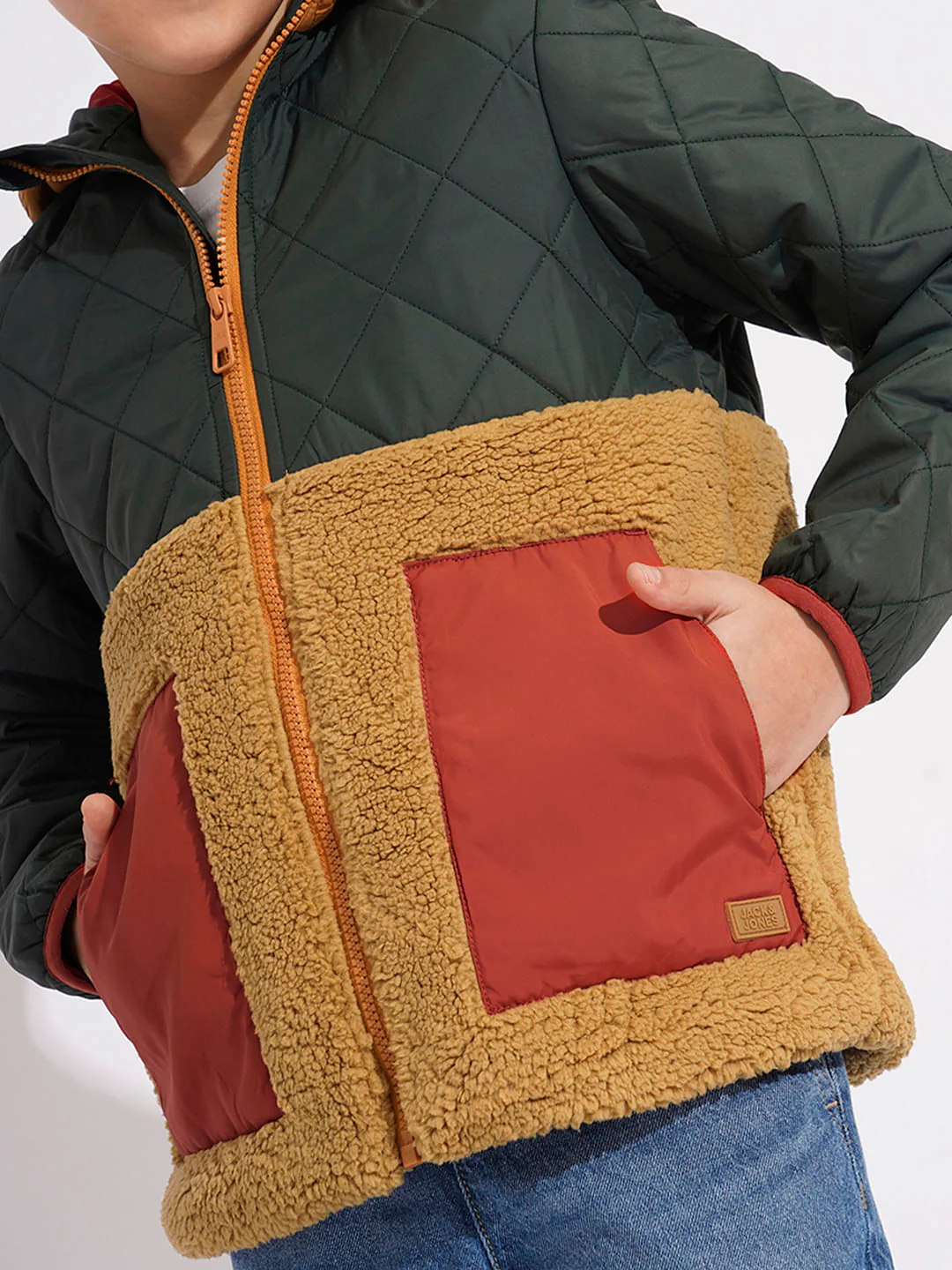 Boys Green Colourblocked Hooded Jacket - Image 6