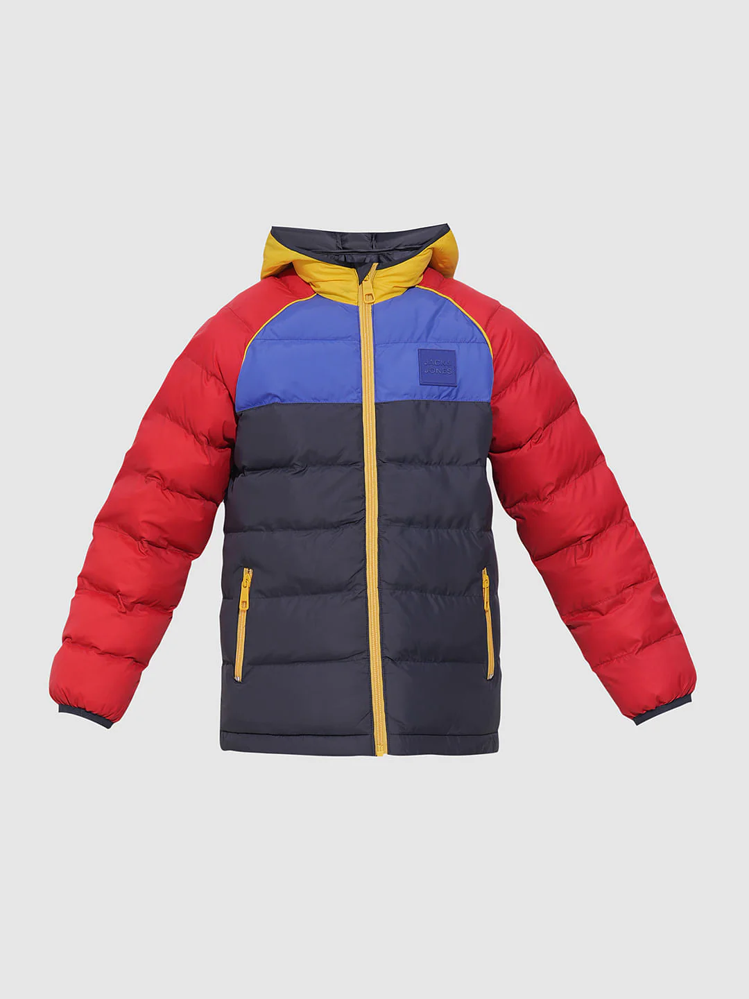 Boys Red Colourblocked Puffer Jacket - Image 7