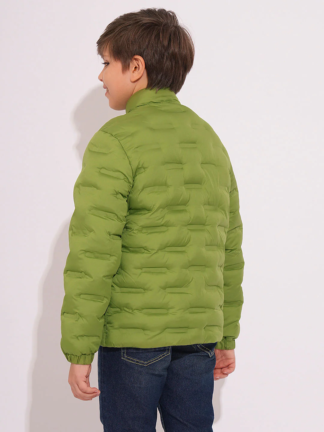 Boys Green High Neck Puffer Jacket - Image 4