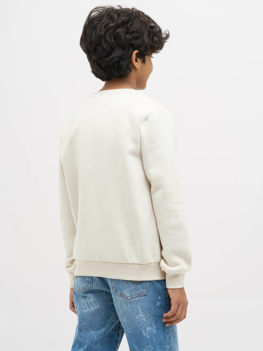 Boys Cotton Off White Crew Neck Sweatshirt With Dog Embroidery - Image 4