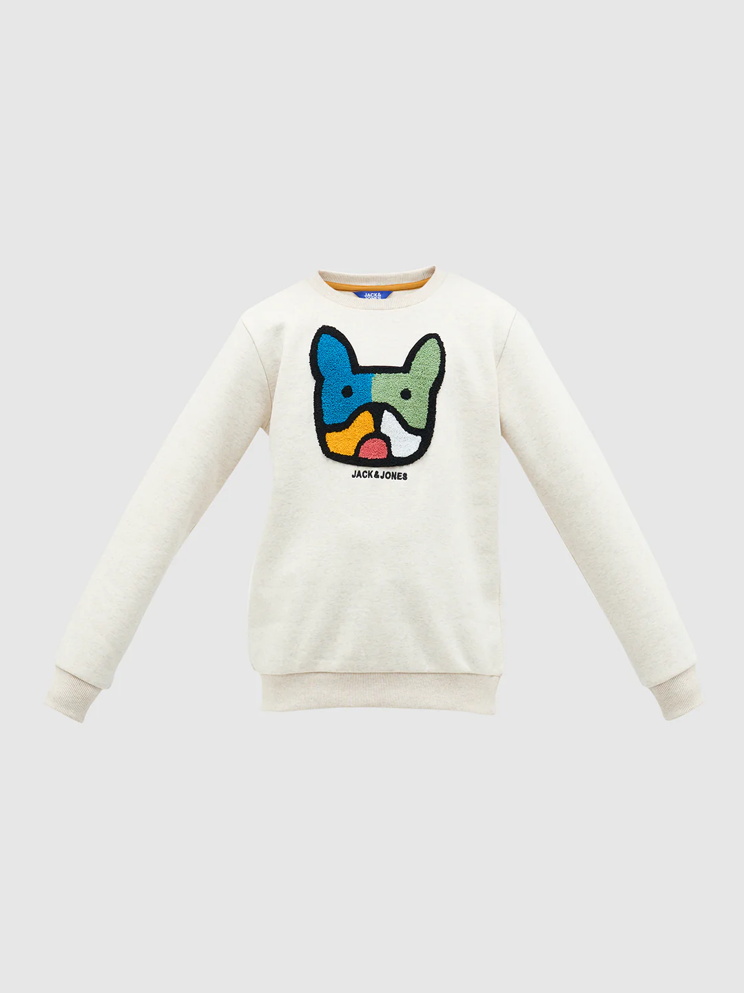 Boys Cotton Off White Crew Neck Sweatshirt With Dog Embroidery - Image 7