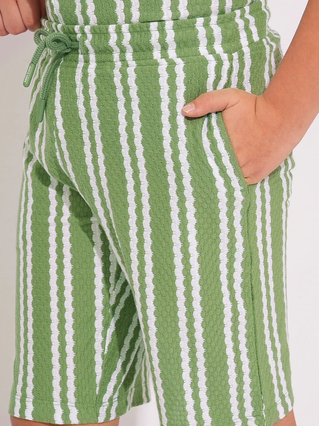 Boys Green Striped Co-ord Set Shorts - Image 5