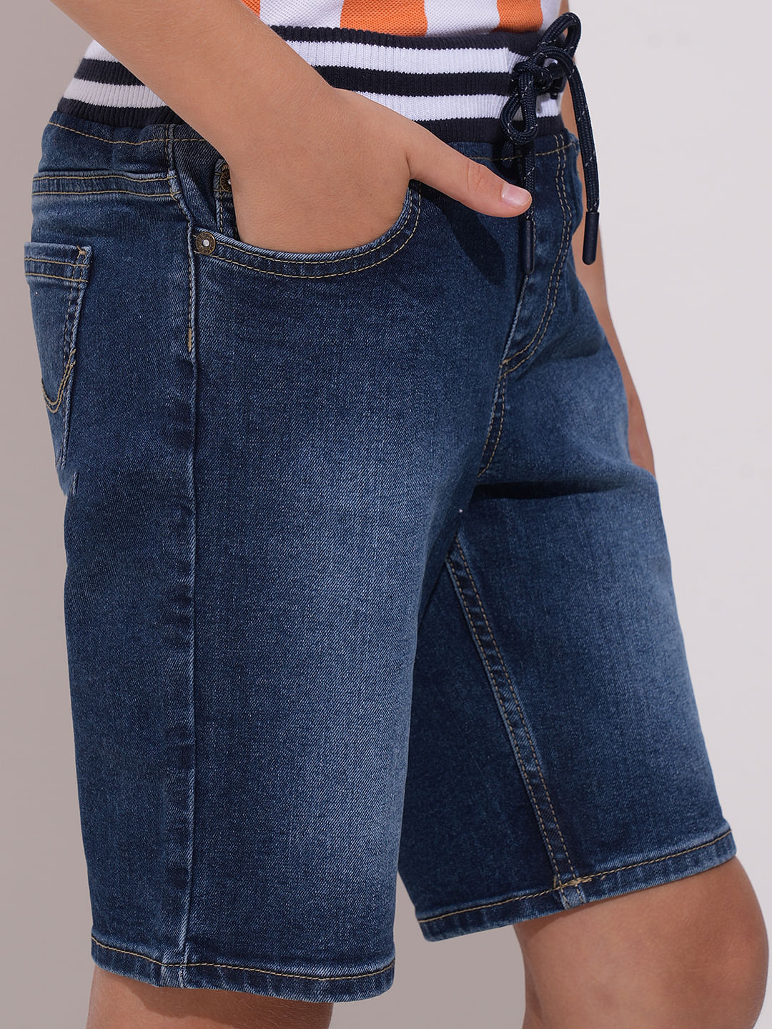 Boys Dark Blue Washed Denim Shorts - Image 6