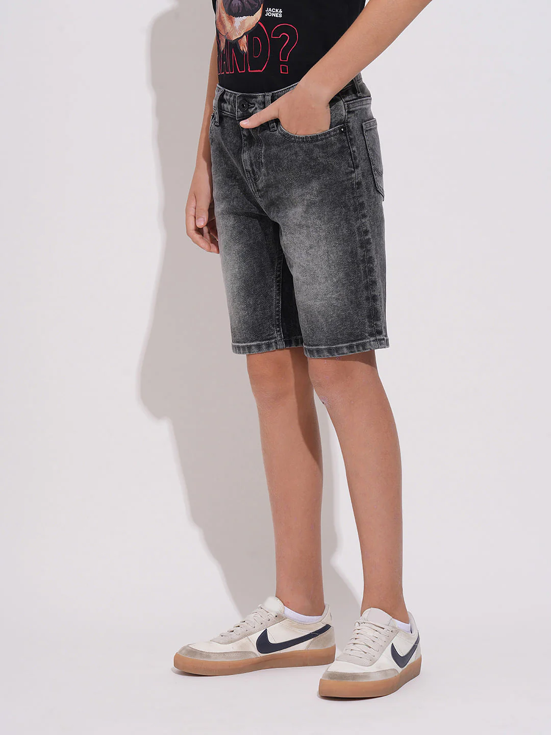 Boys Black Washed Denim Shorts - Image 3