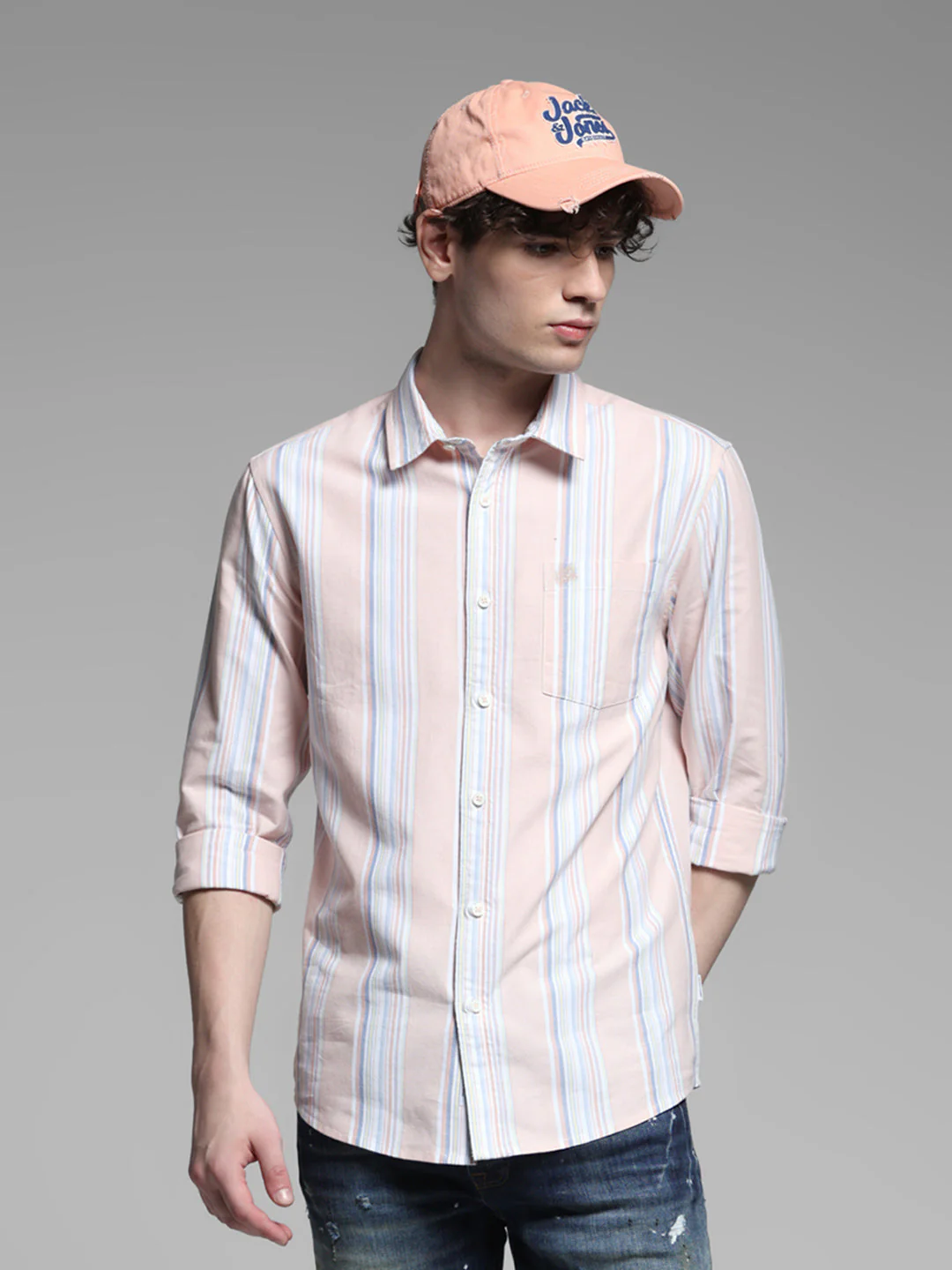 Pink Yarn Dyed Striped Shirt