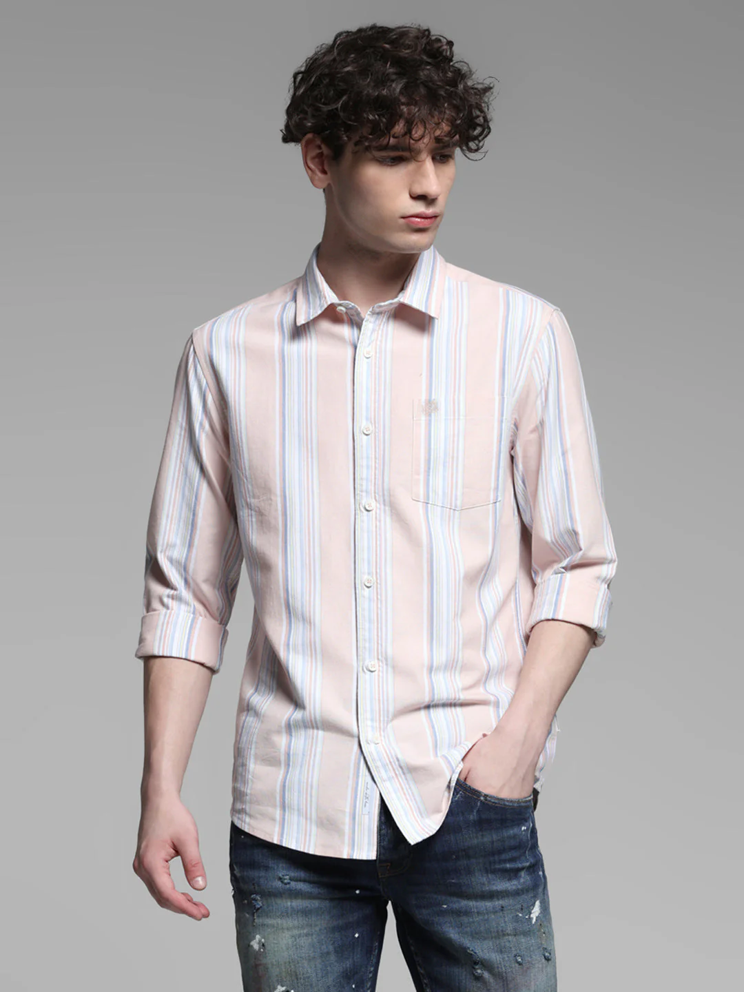 Pink Yarn Dyed Striped Shirt - Image 2