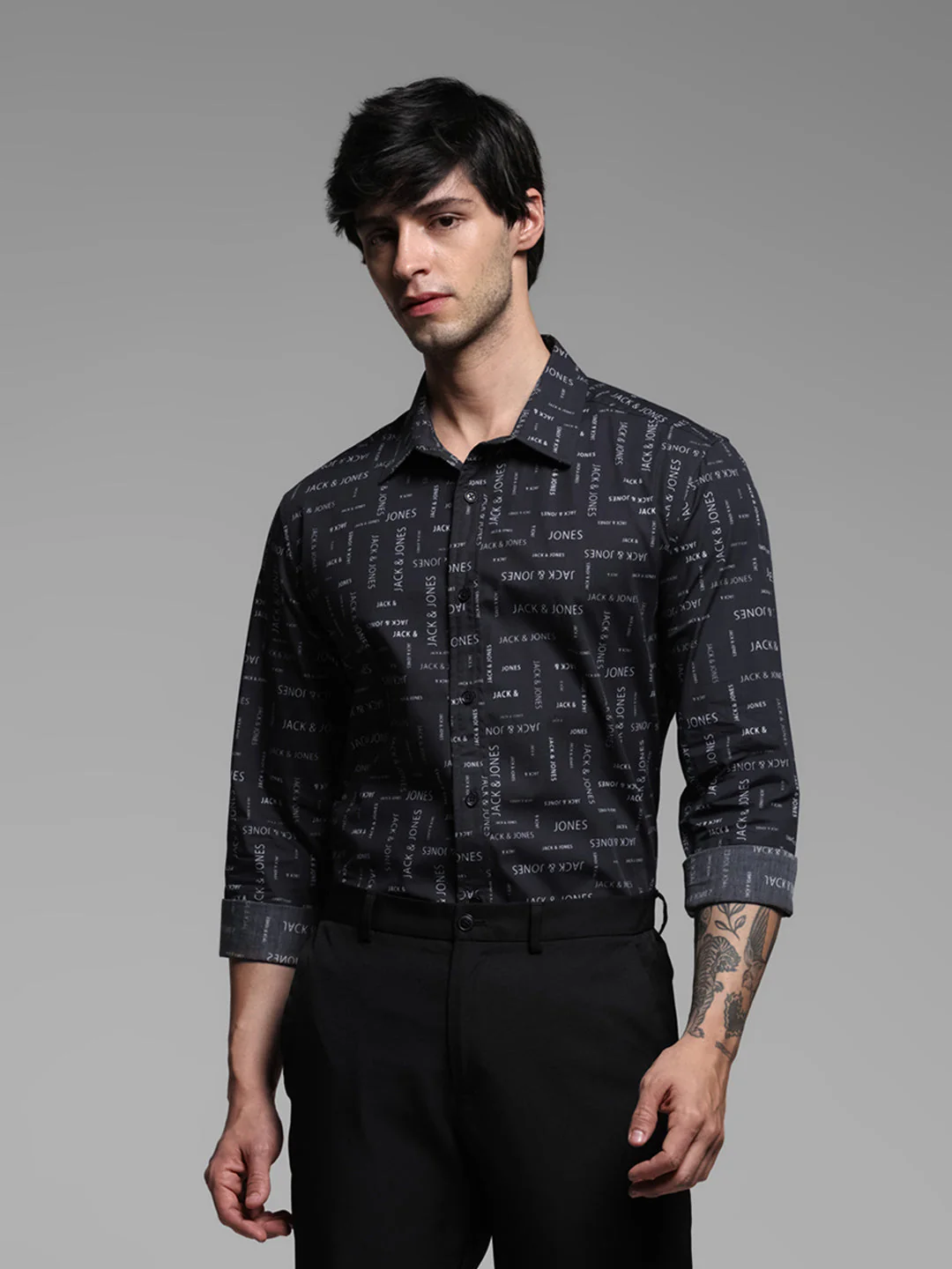 Black Logo Print Cotton Shirt