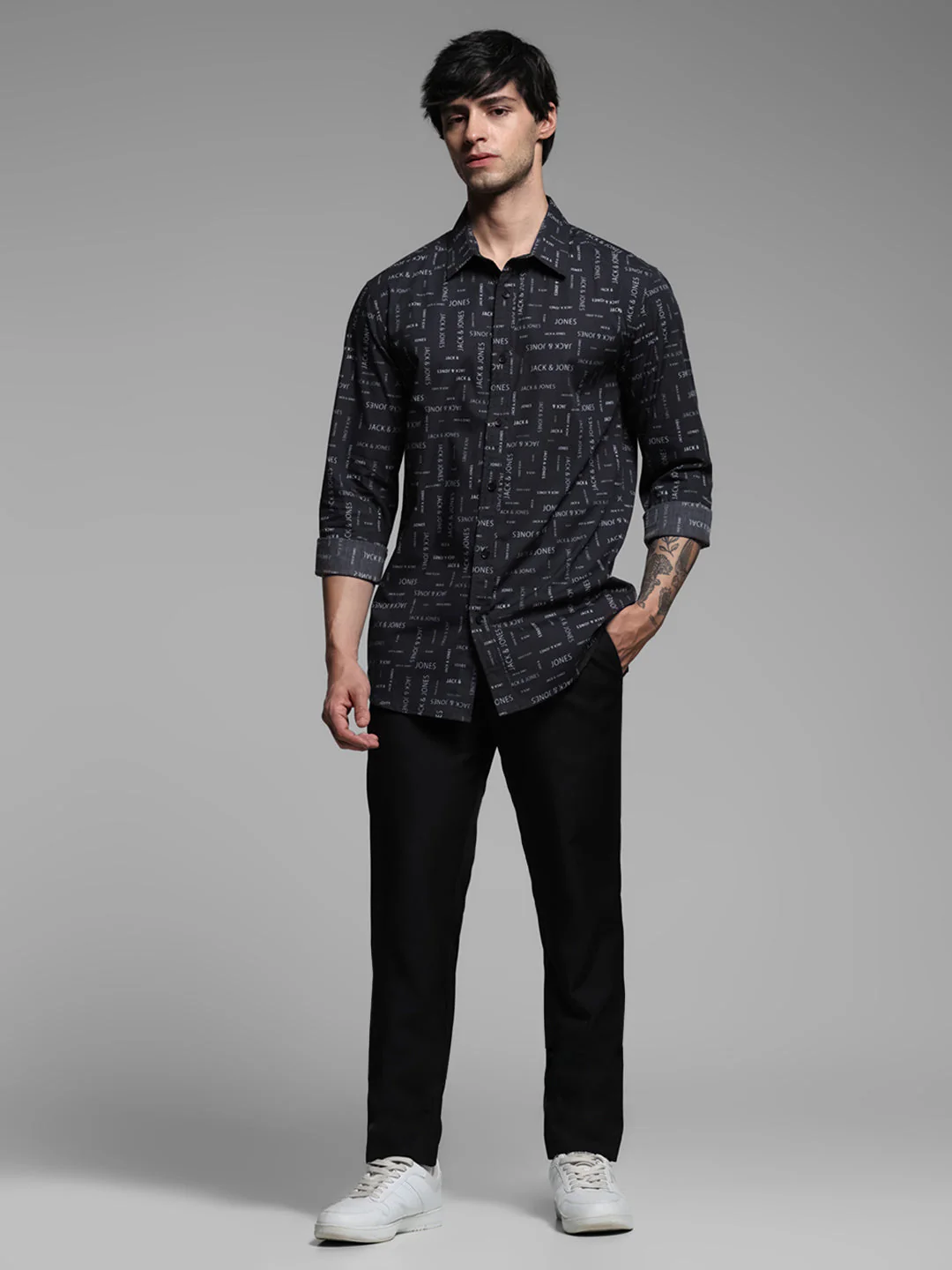 Black Logo Print Cotton Shirt - Image 6