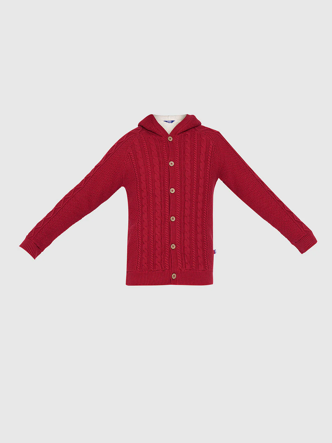 Boys Red Cable Knit Hooded Sweater - Image 7