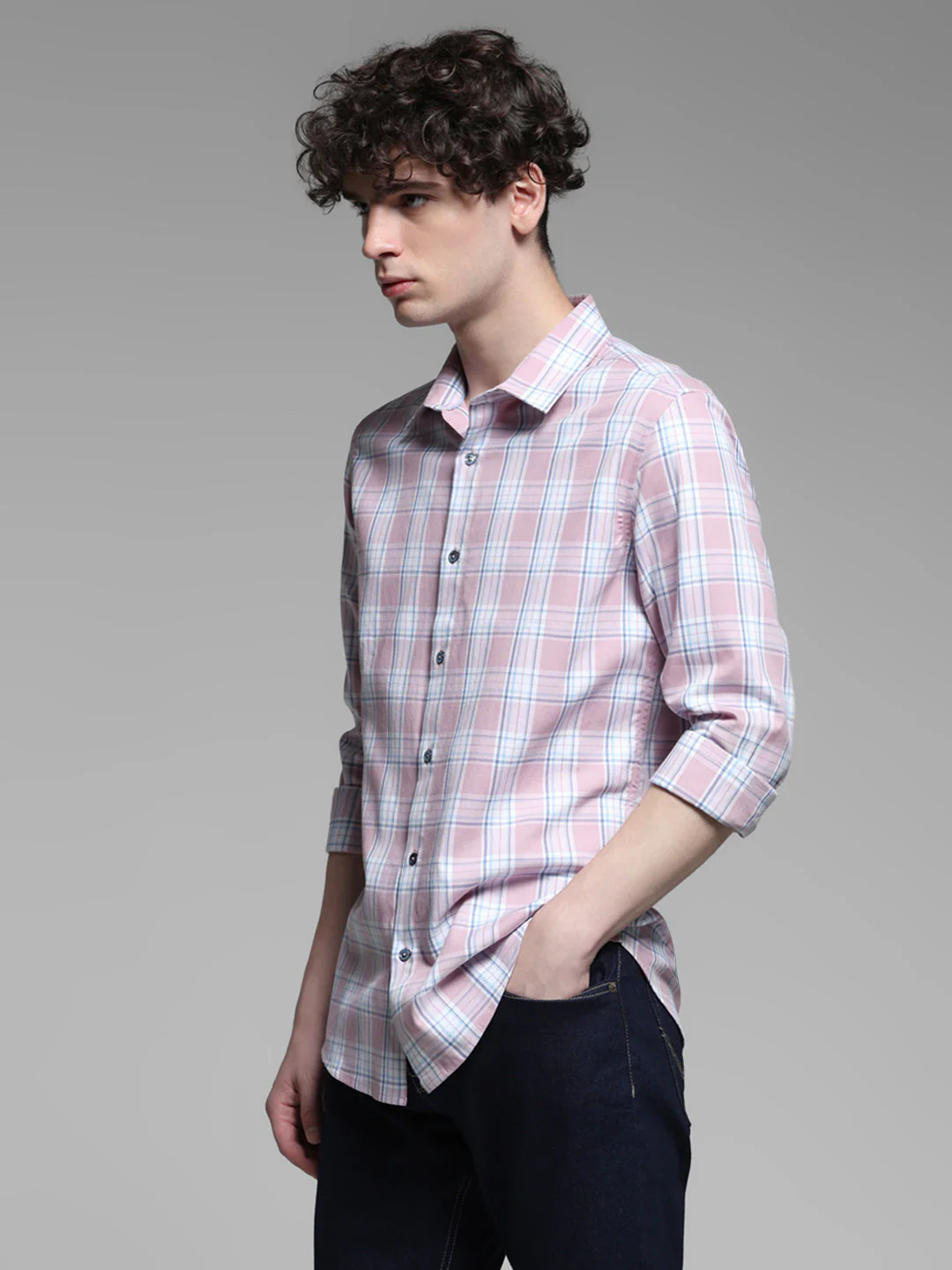 Pink Dobby Check Cotton Shirt - Image 3