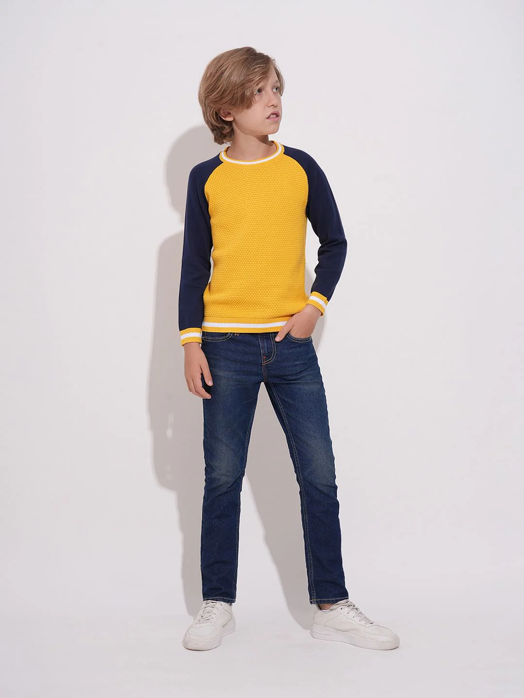 Boys Yellow Knitted Colourblocked Sweater - Image 5