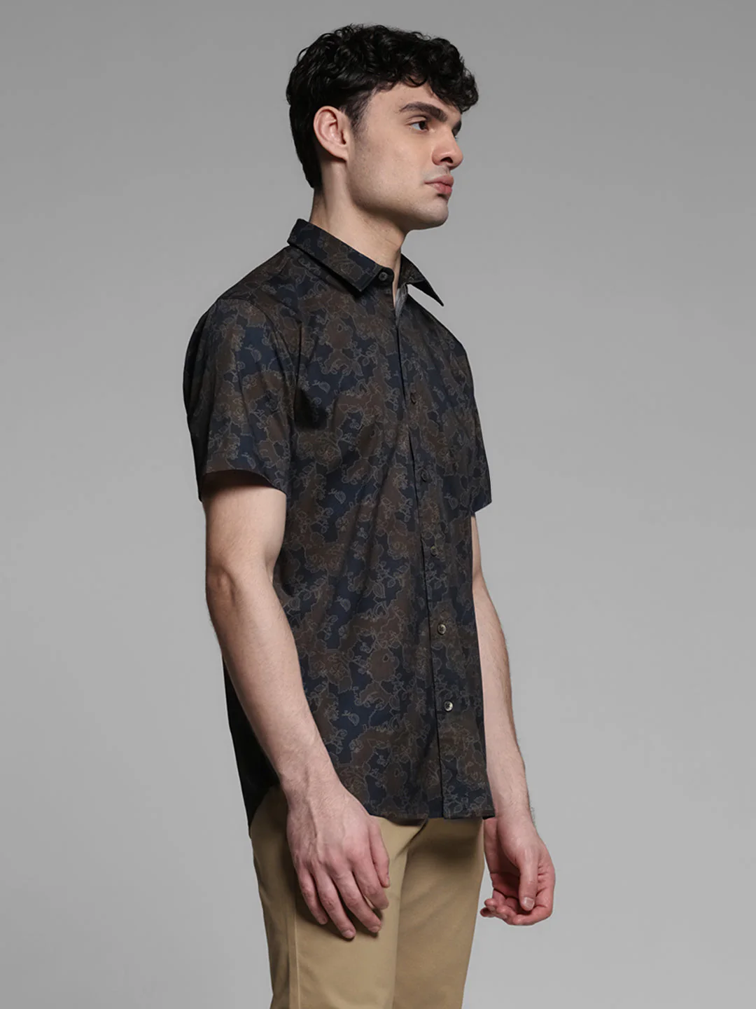 Brown Printed Slim Fit Short Sleeves Shirt - Image 3