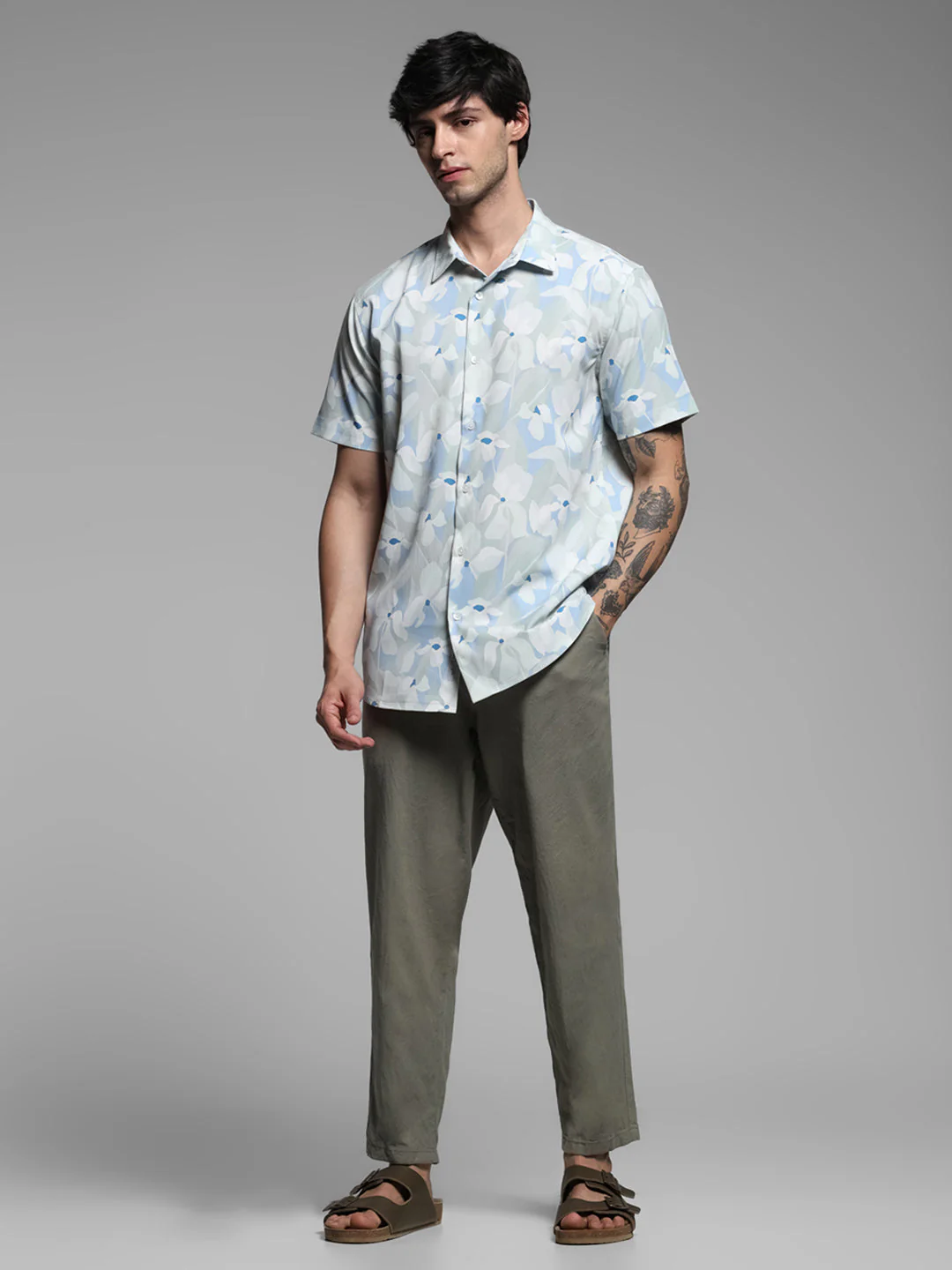 Blue Floral Short Sleeves Shirt - Image 6