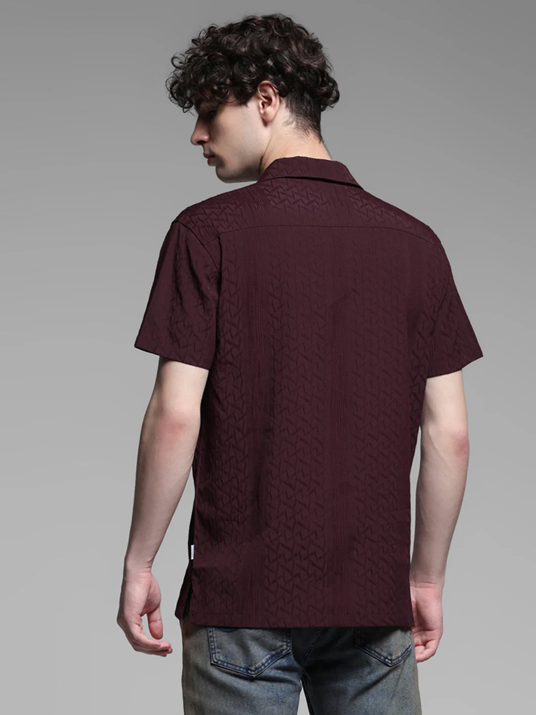 Maroon Jacquard Comfort Fit Shirt - Image 4