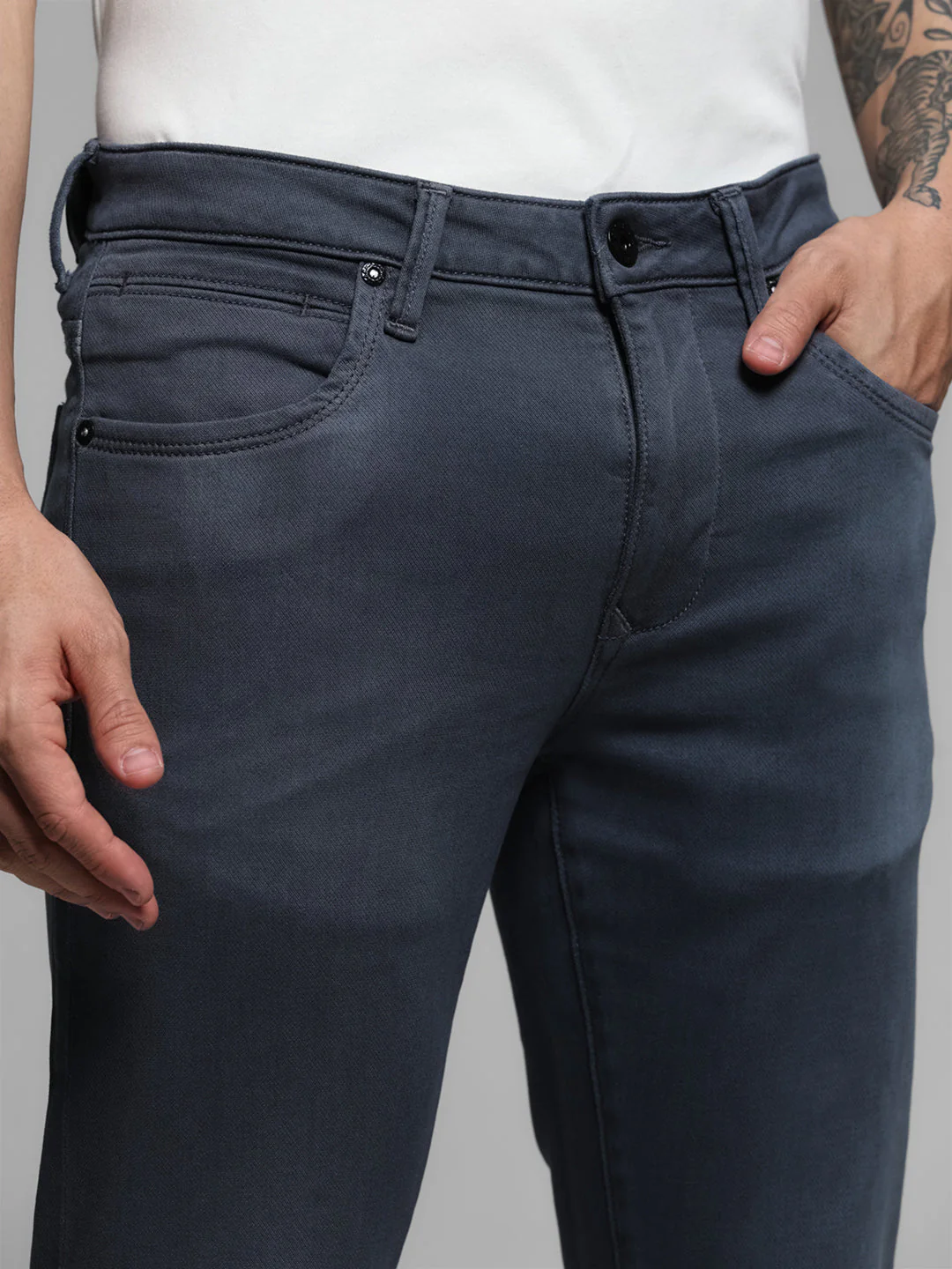Dark Blue Knitted Glenn Slim Fit Jeans - Image 4