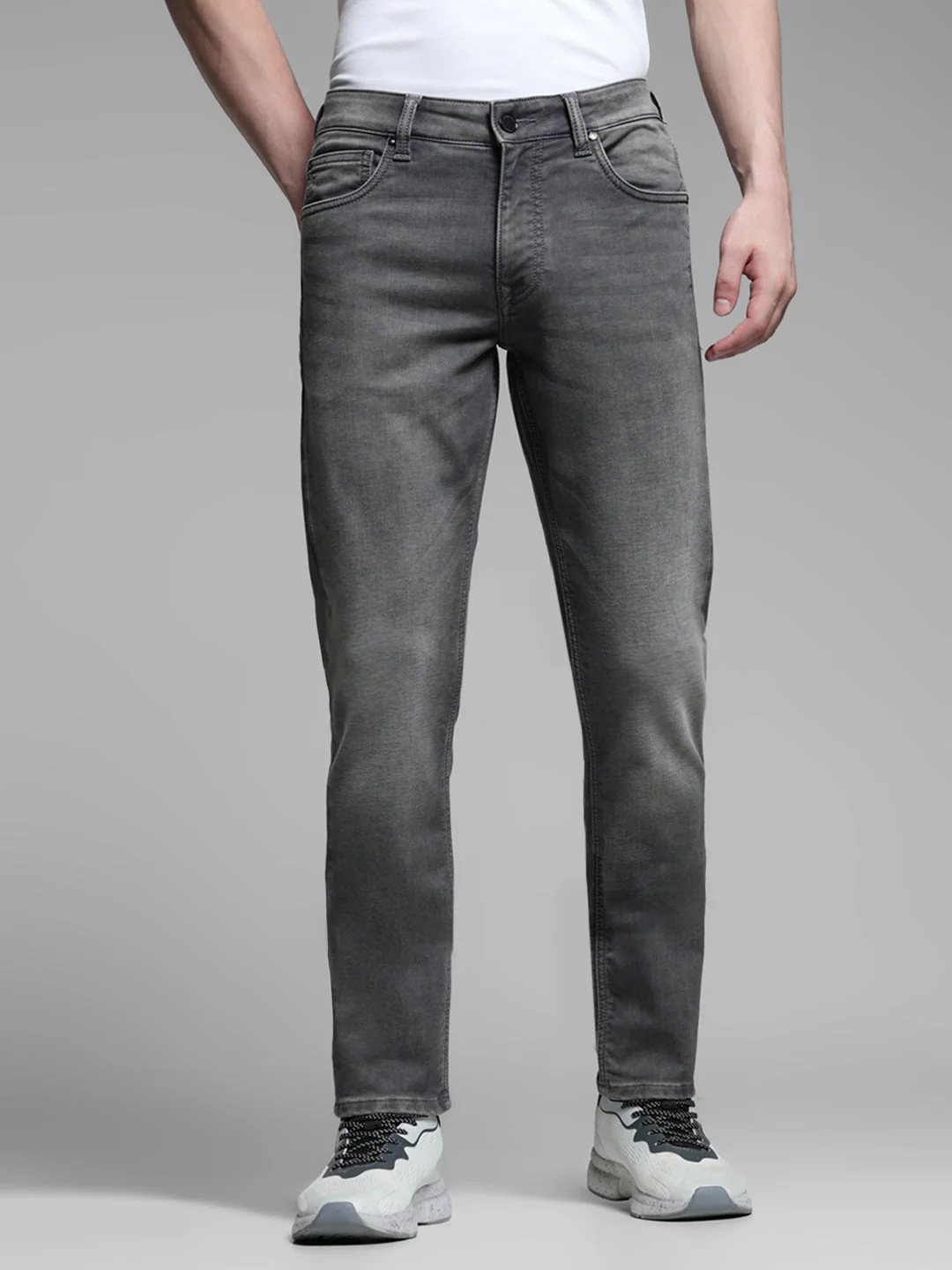 Grey Washed Knitted Slim Fit Jeans