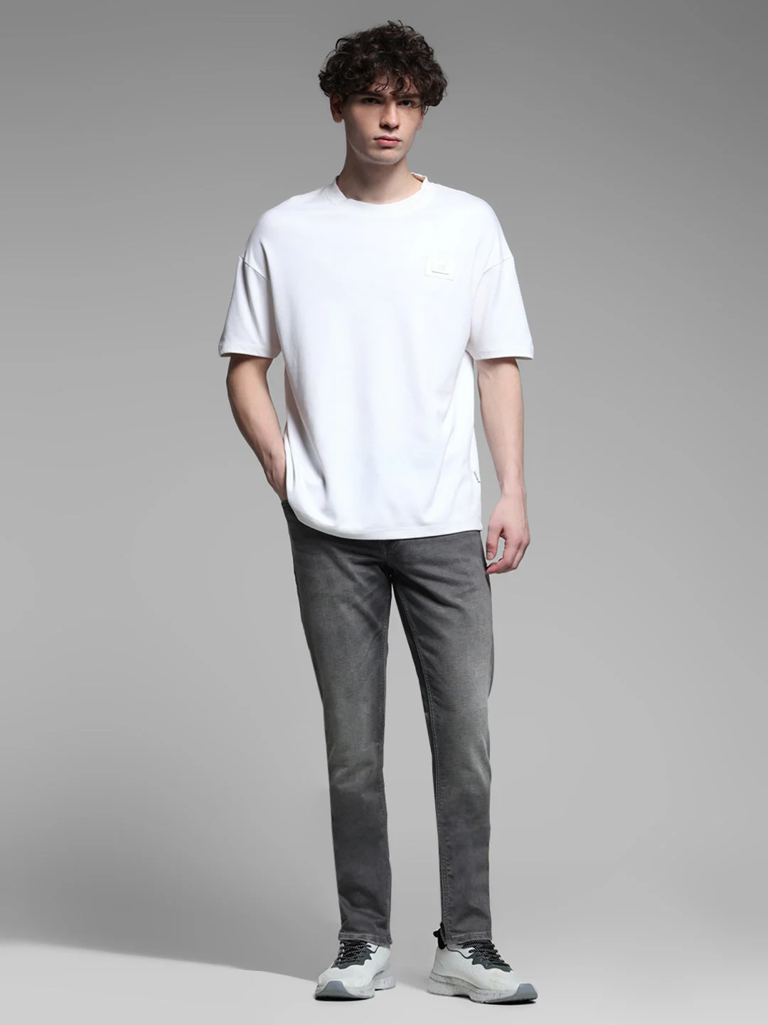 Grey Washed Knitted Slim Fit Jeans - Image 6