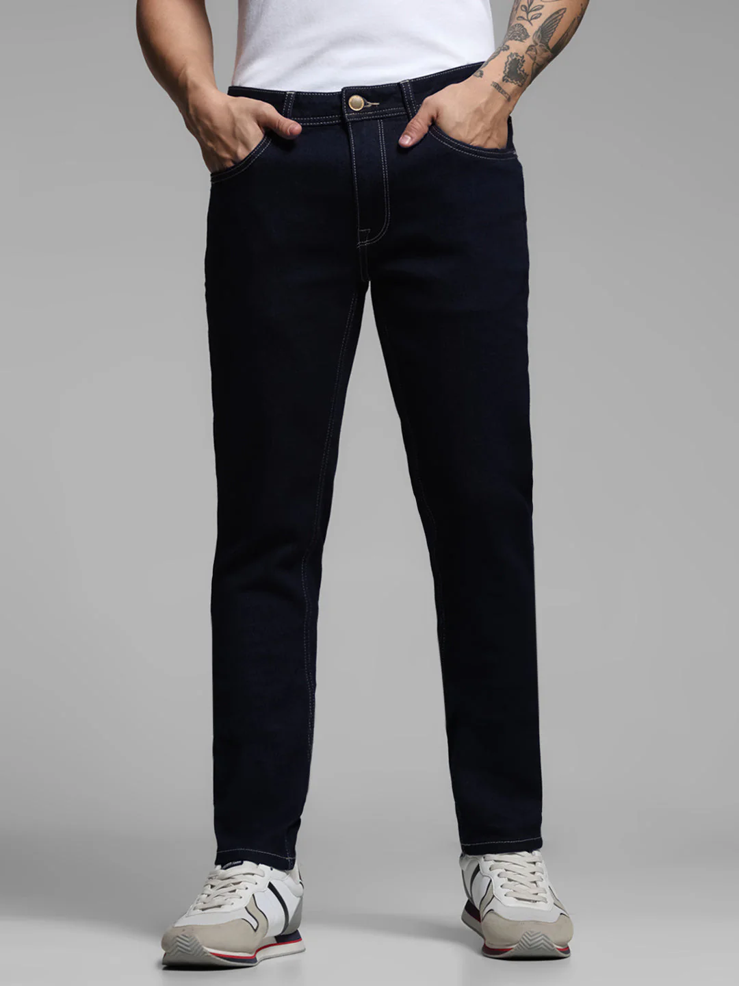 Dark Blue Contrast Stitch Skinny Jeans