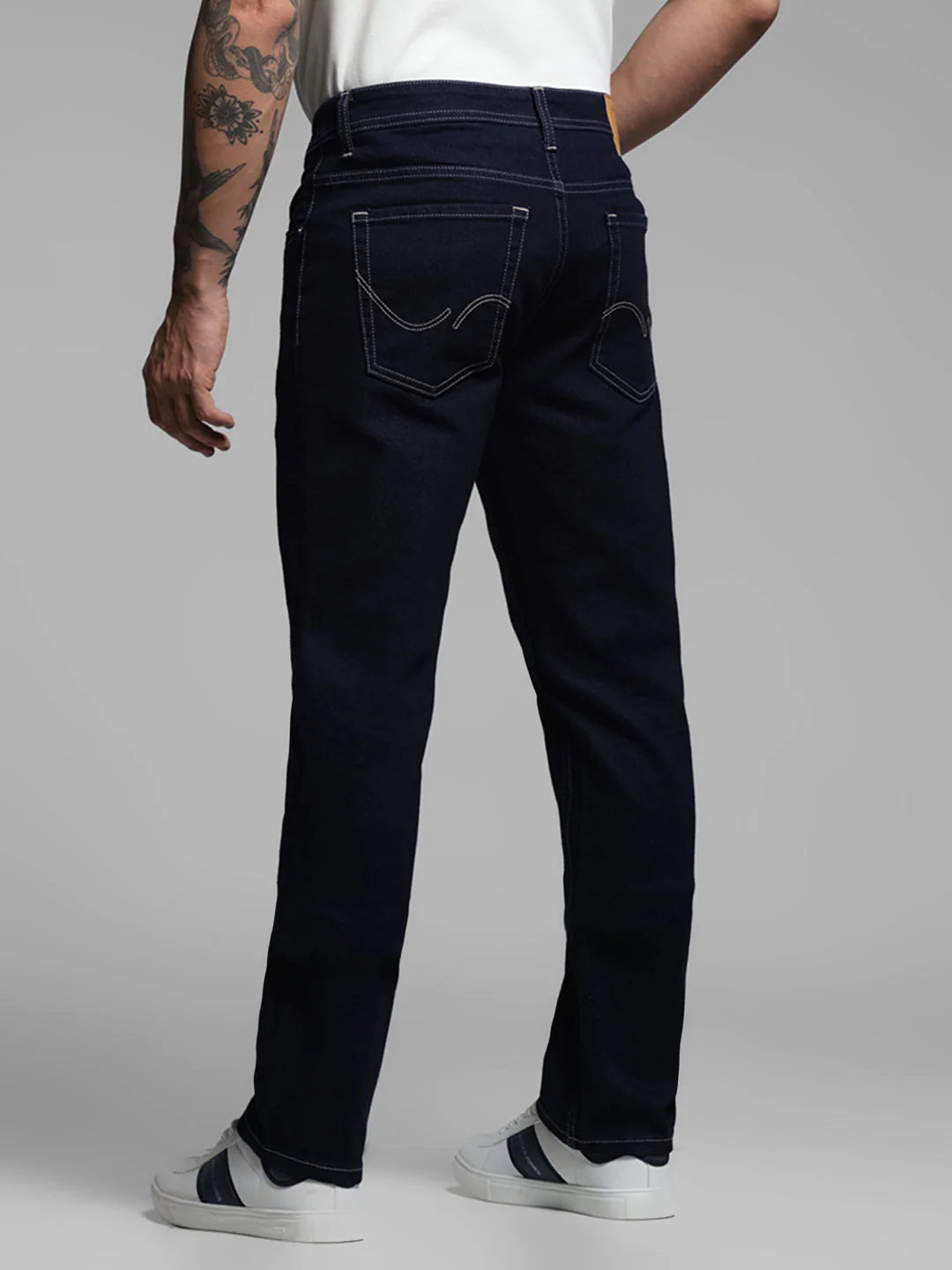 Dark Blue Contrast Stitch Regular Fit Jeans - Image 3