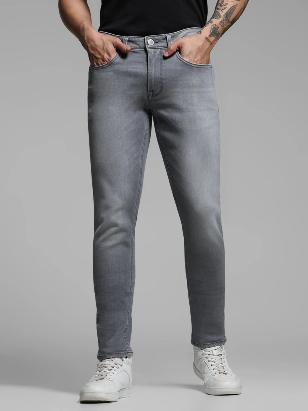 Grey Washed Brak Cropped SlIm Fit Jeans