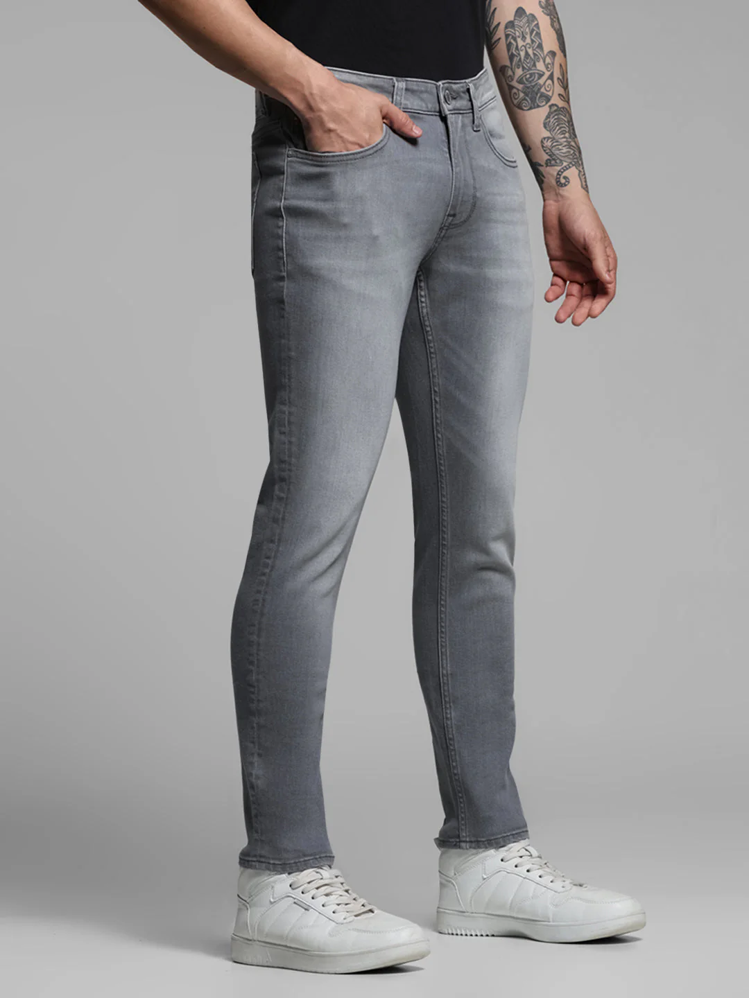 Grey Washed Brak Cropped SlIm Fit Jeans - Image 2