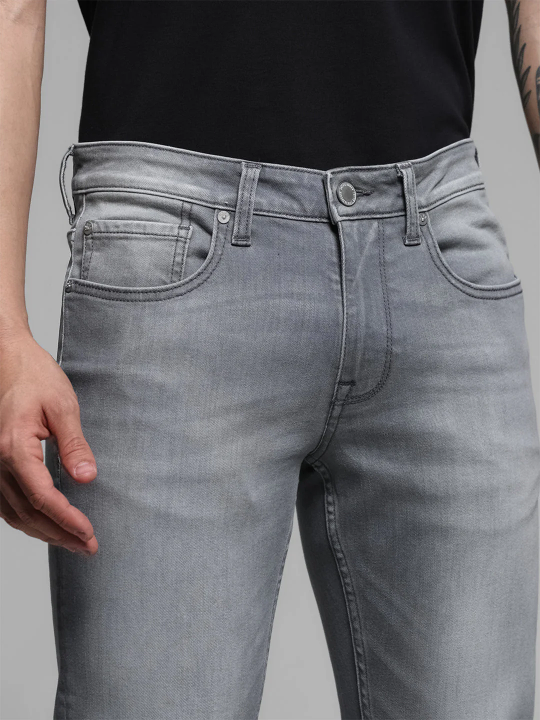 Grey Washed Brak Cropped SlIm Fit Jeans - Image 4