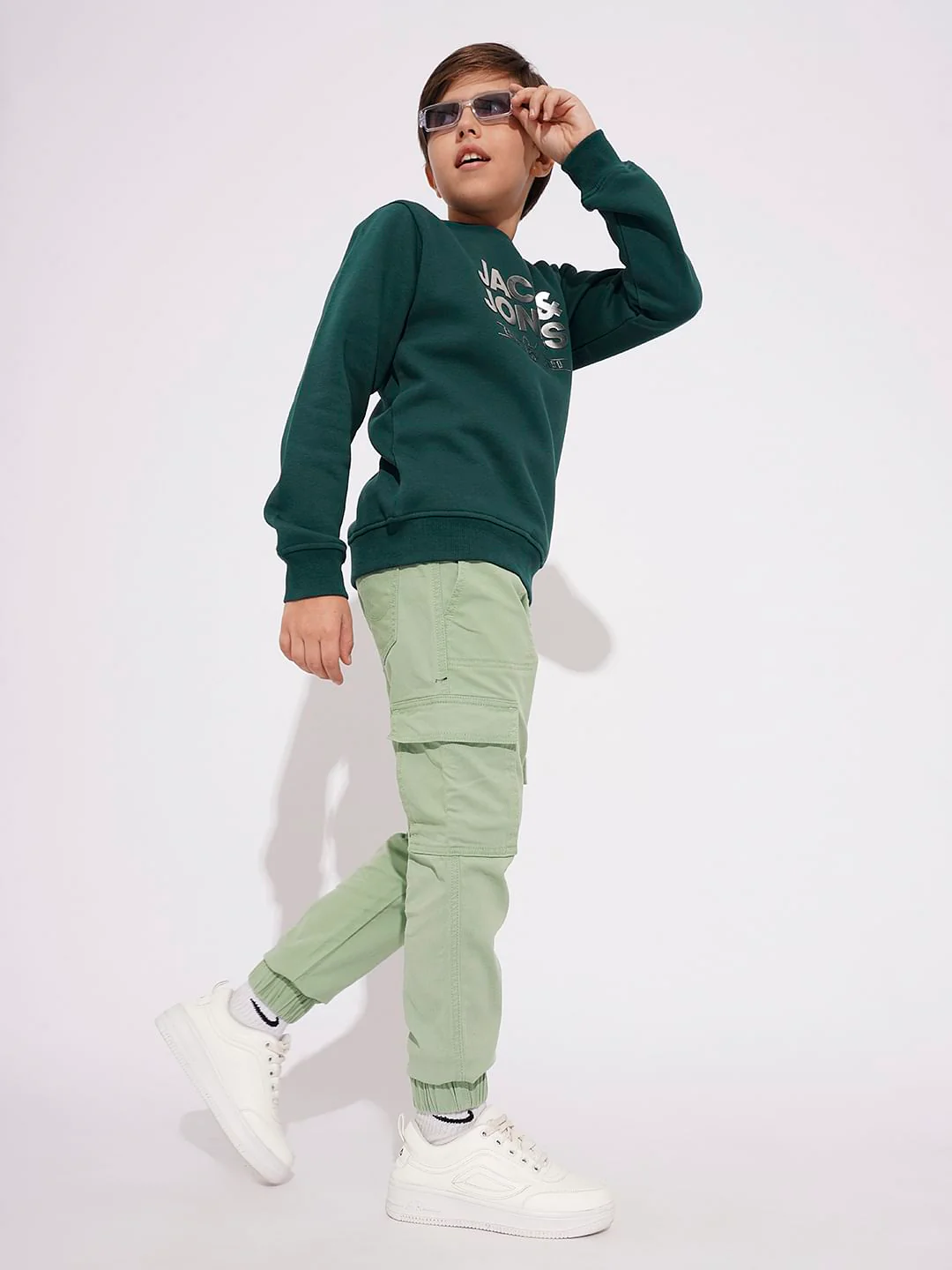 Boys Sage Green Mid Rise Casual Pants