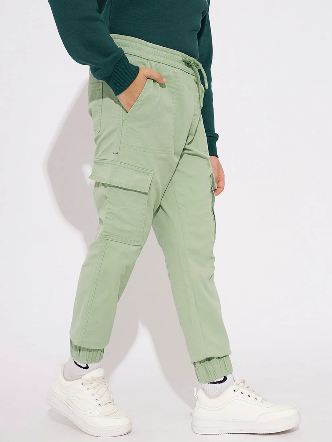 Boys Sage Green Mid Rise Casual Pants - Image 3