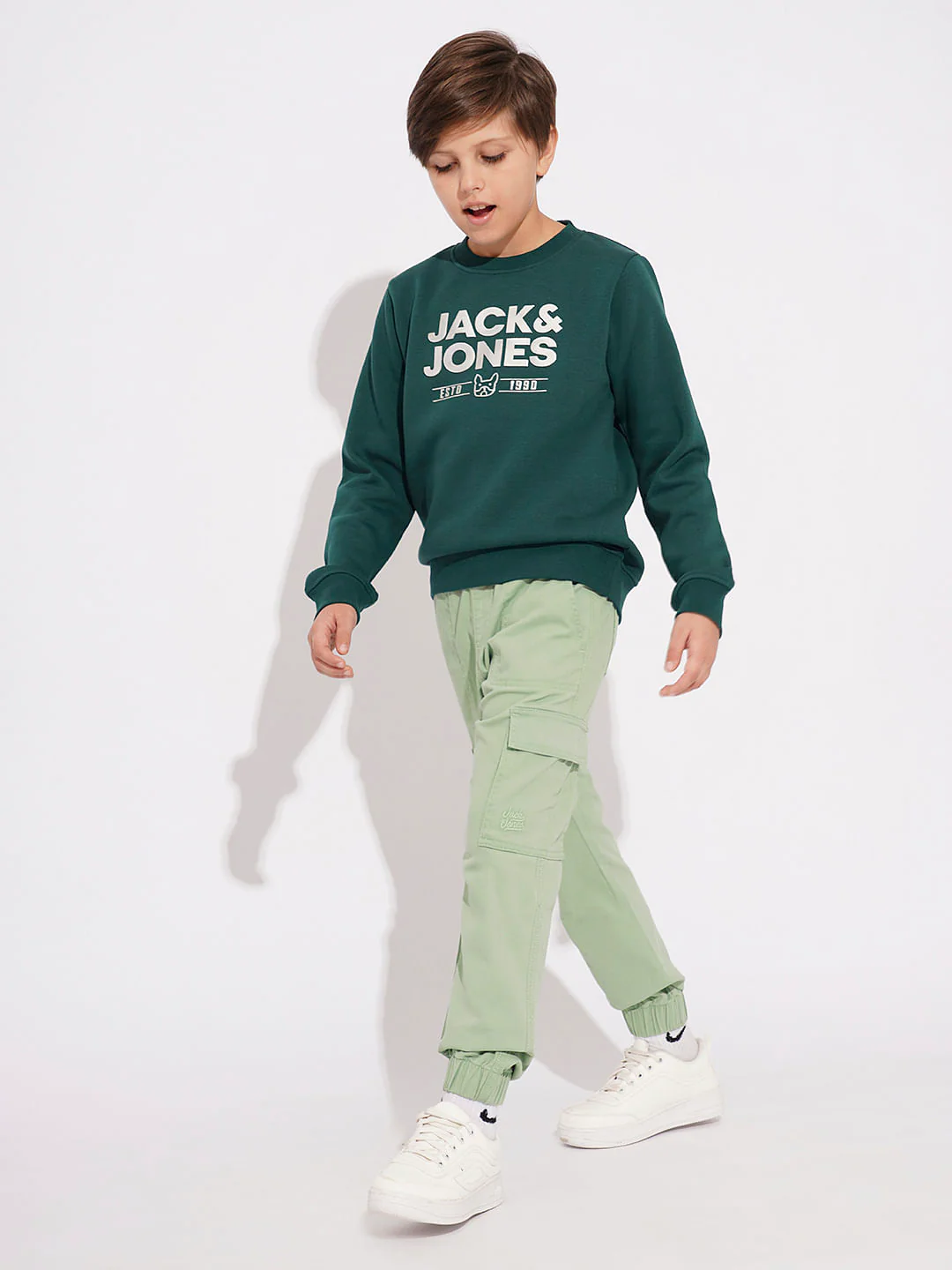 Boys Sage Green Mid Rise Casual Pants - Image 5