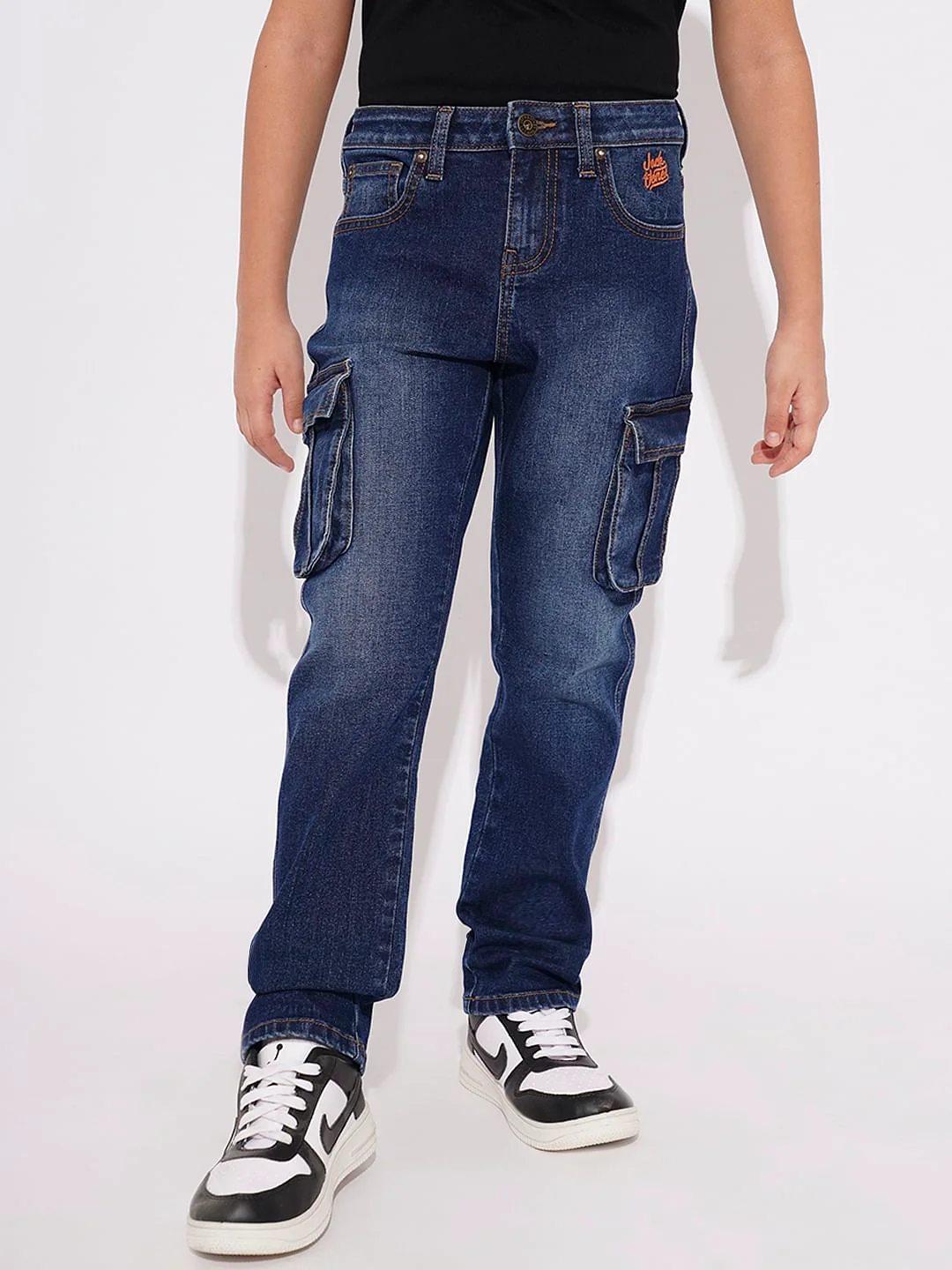 BOYS Dark Blue Patch Pockets Regular Fit Jeans - Image 2