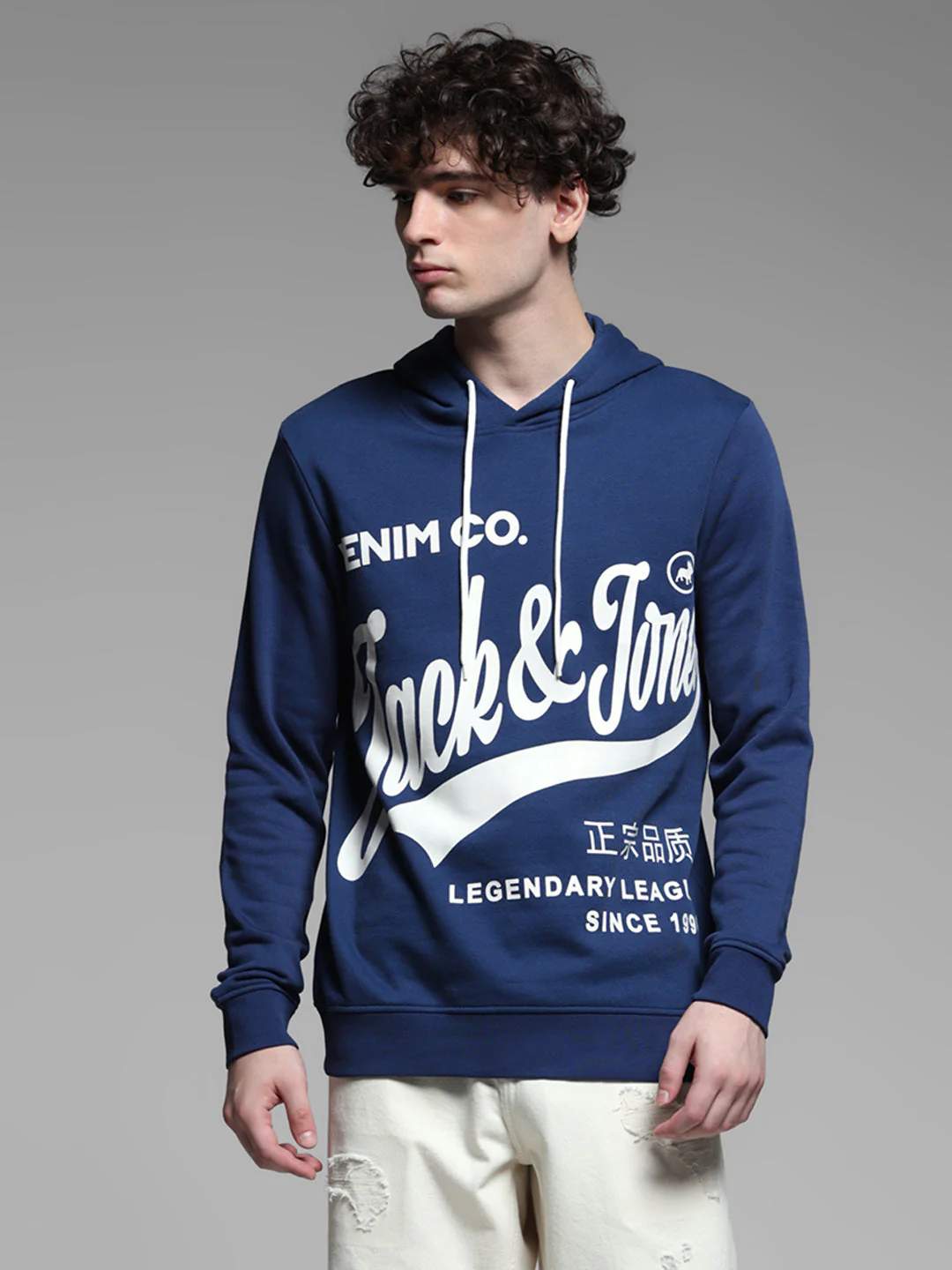 Blue Printed Hooded Sweatshirt - Image 2