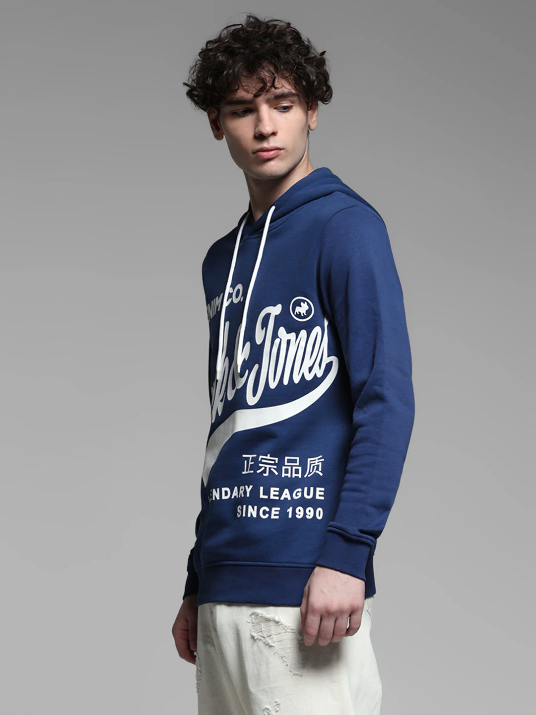 Blue Printed Hooded Sweatshirt - Image 3