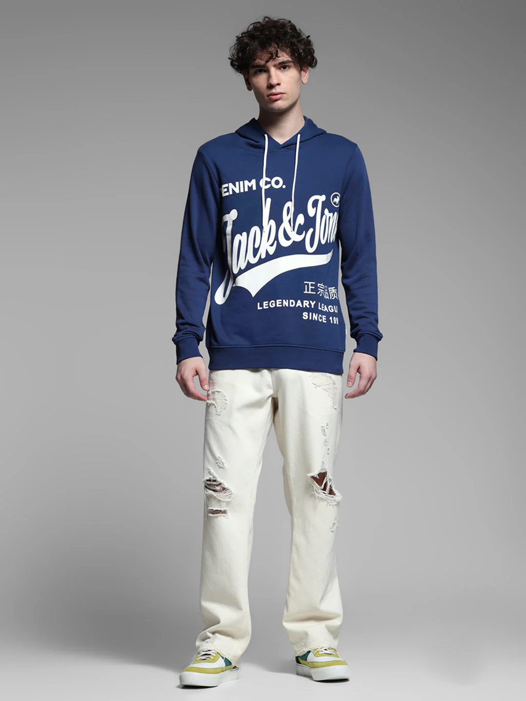 Blue Printed Hooded Sweatshirt - Image 6