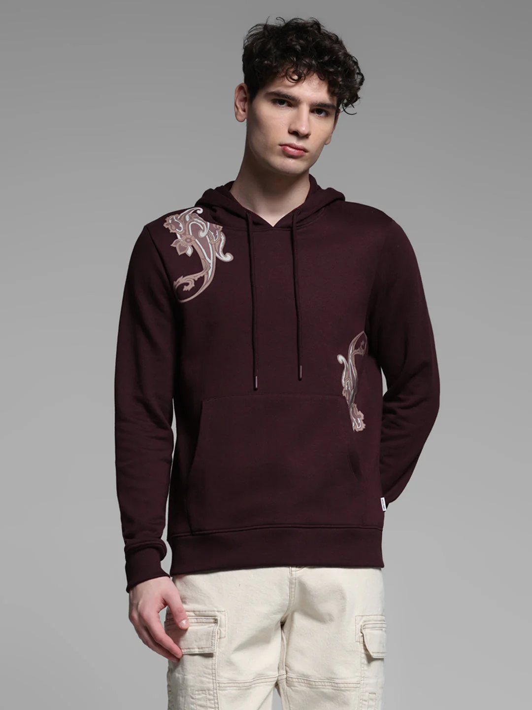Wine Printed Hooded Sweatshirt - Image 2