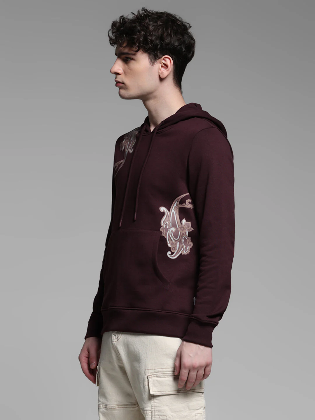 Wine Printed Hooded Sweatshirt - Image 3