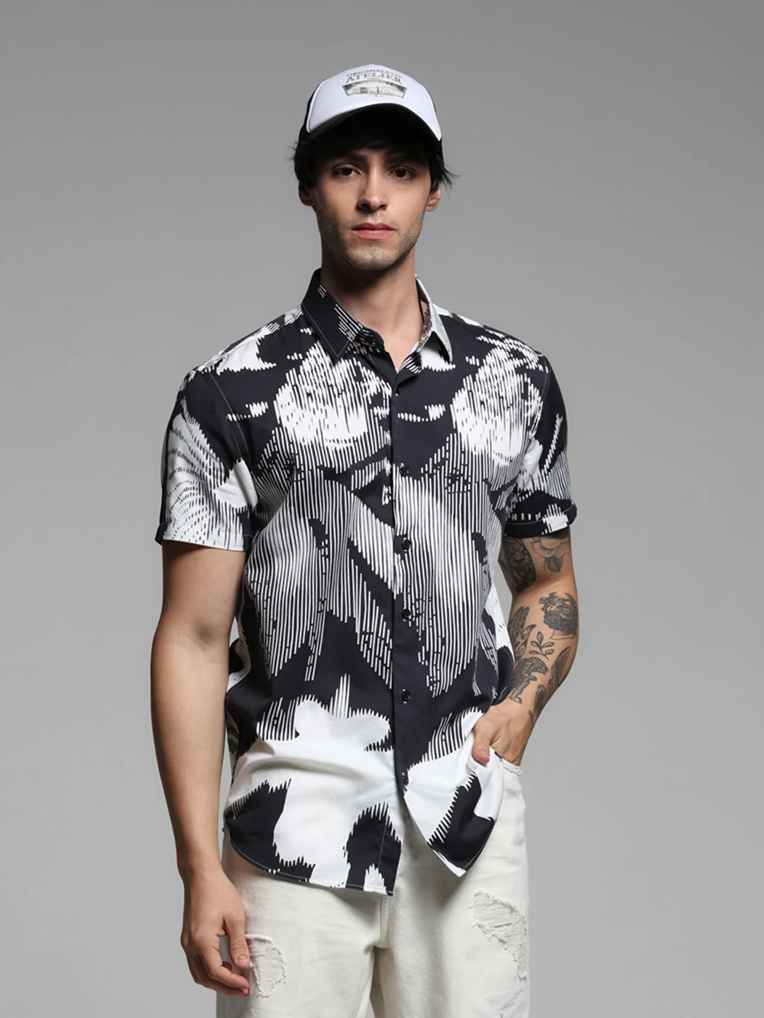 Black Print Cotton Shirt