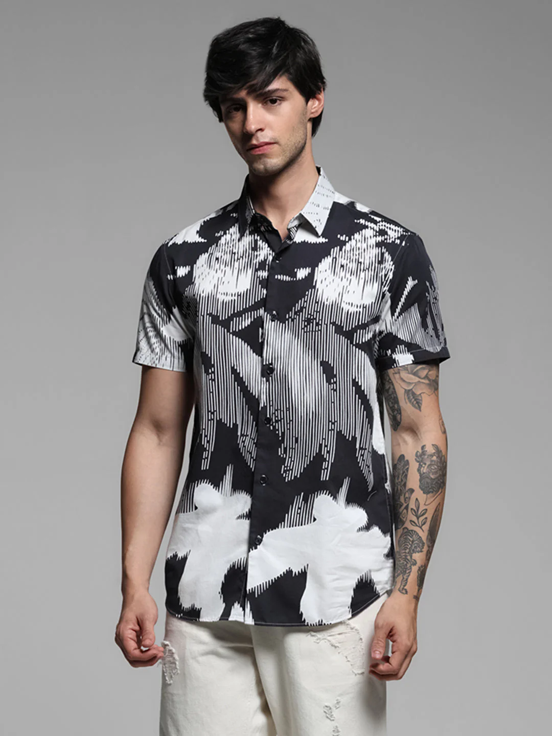 Black Print Cotton Shirt - Image 2