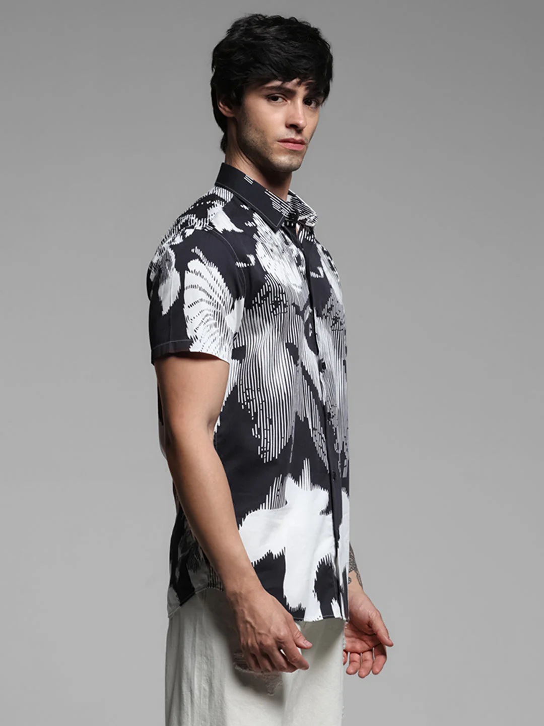Black Print Cotton Shirt - Image 3