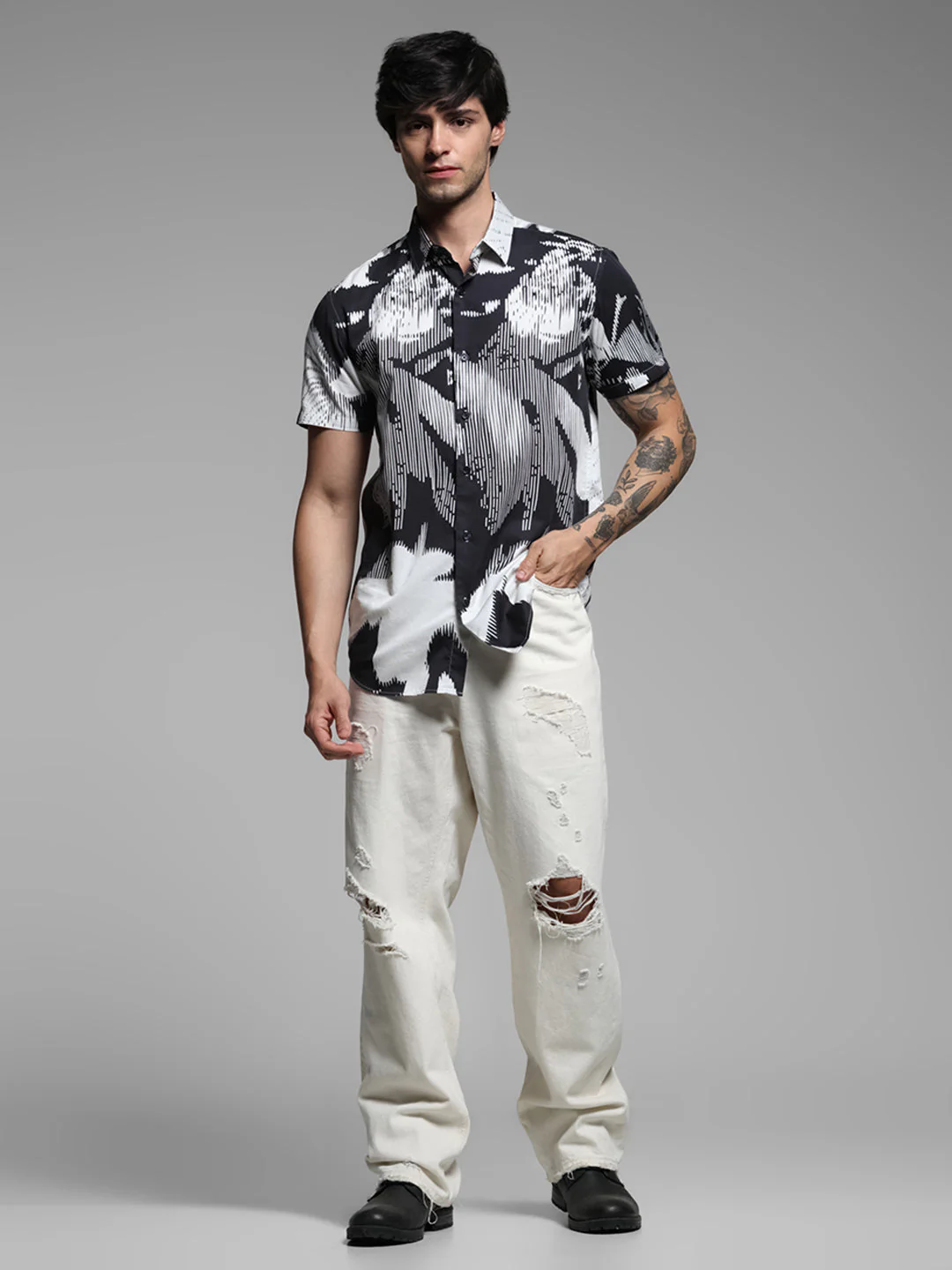 Black Print Cotton Shirt - Image 6