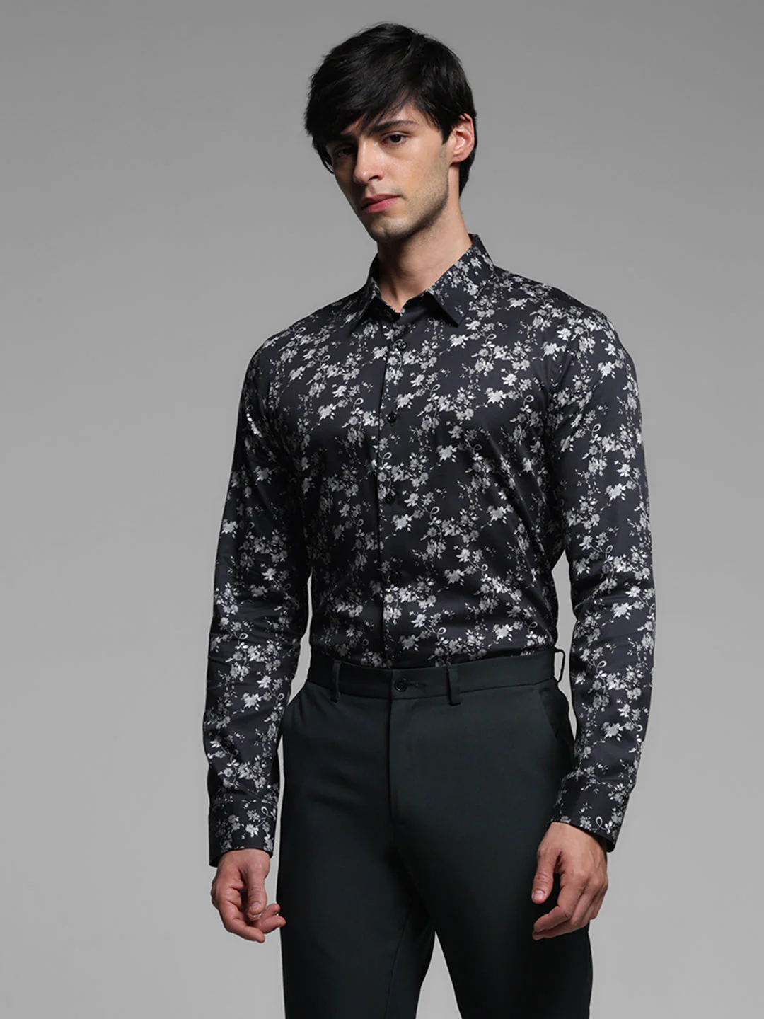 Black Floral Print Shirt - Image 2