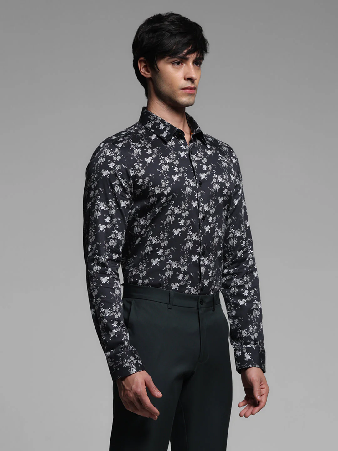 Black Floral Print Shirt - Image 3