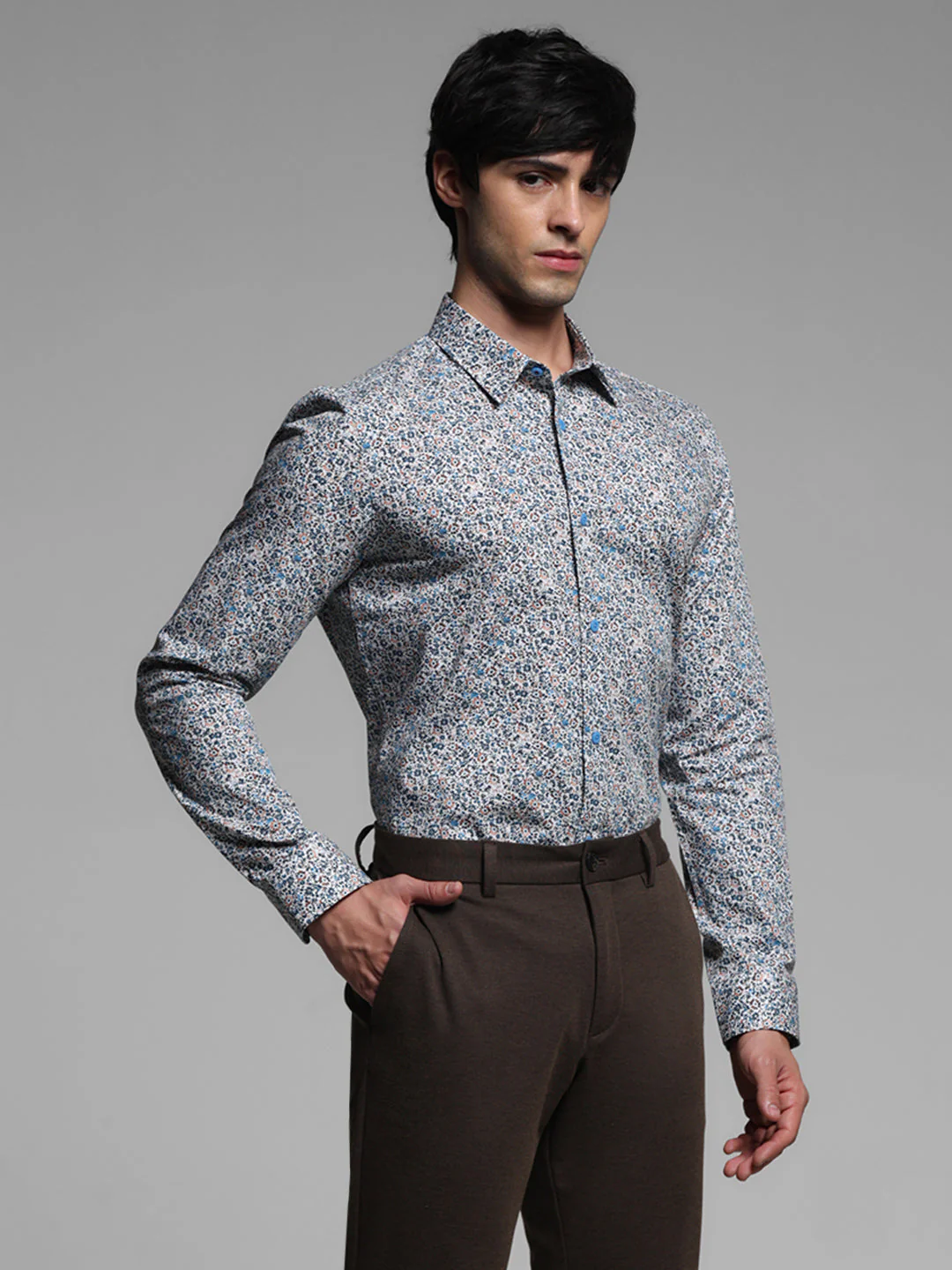 White Floral Slim Fit Shirt - Image 3