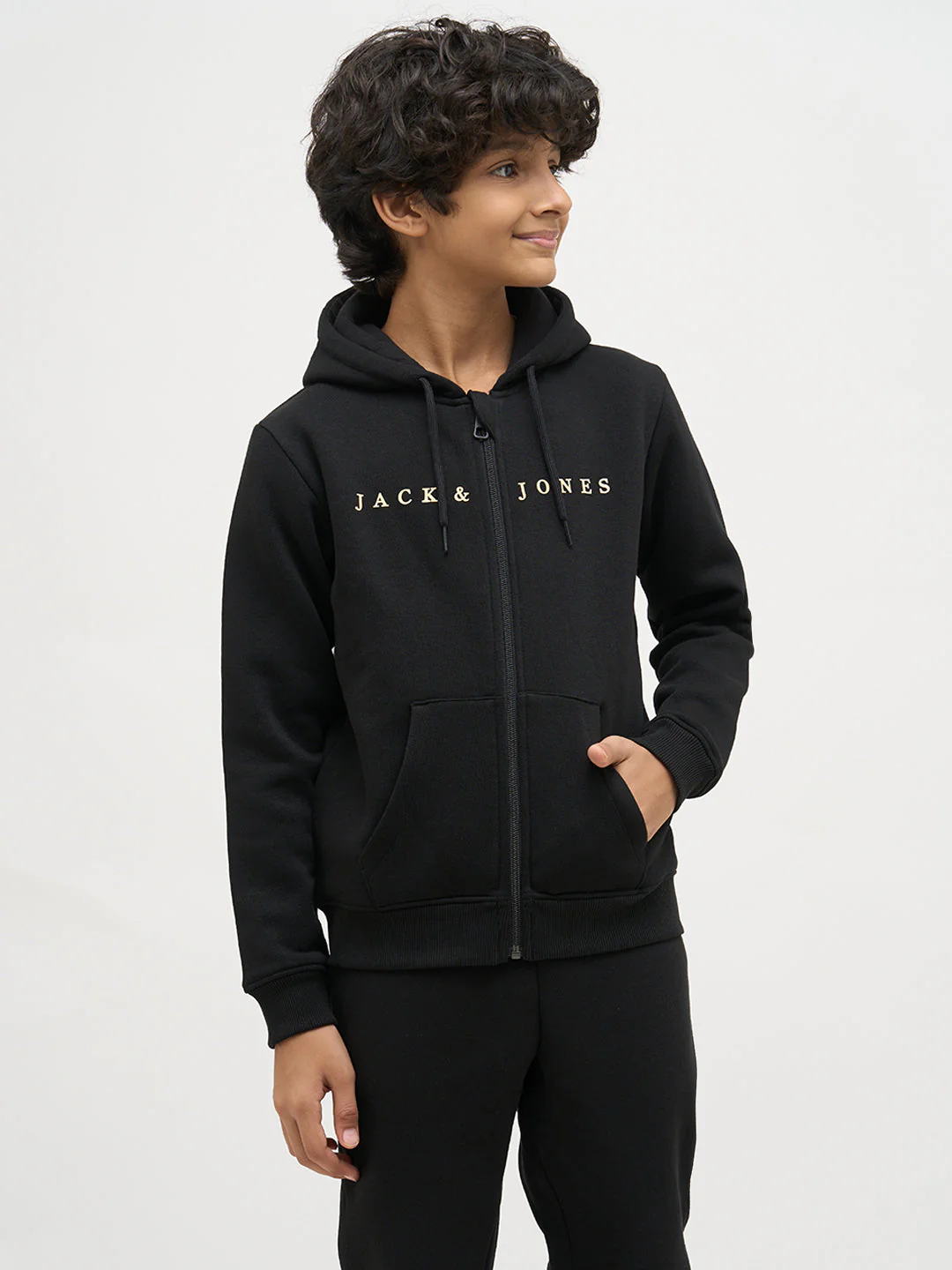 Boys Black Zip-Up Hooded Sweatshirt - Image 2