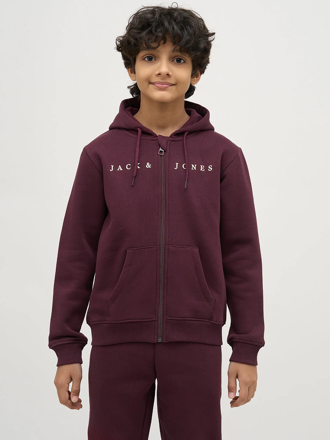 Boys Maroon Zip-Up Hooded Sweatshirt - Image 8