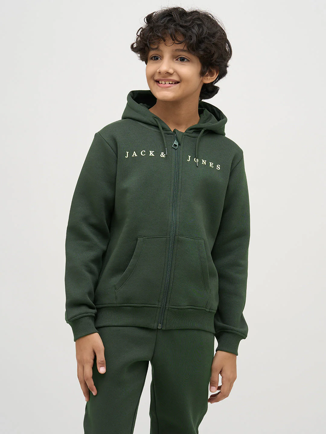 Boys Green Logo Text Hooded Sweatshirt - Image 2