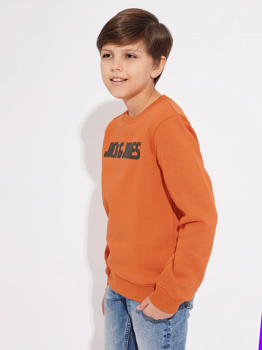 Boys Orange Logo Print Sweatshirt - Image 3