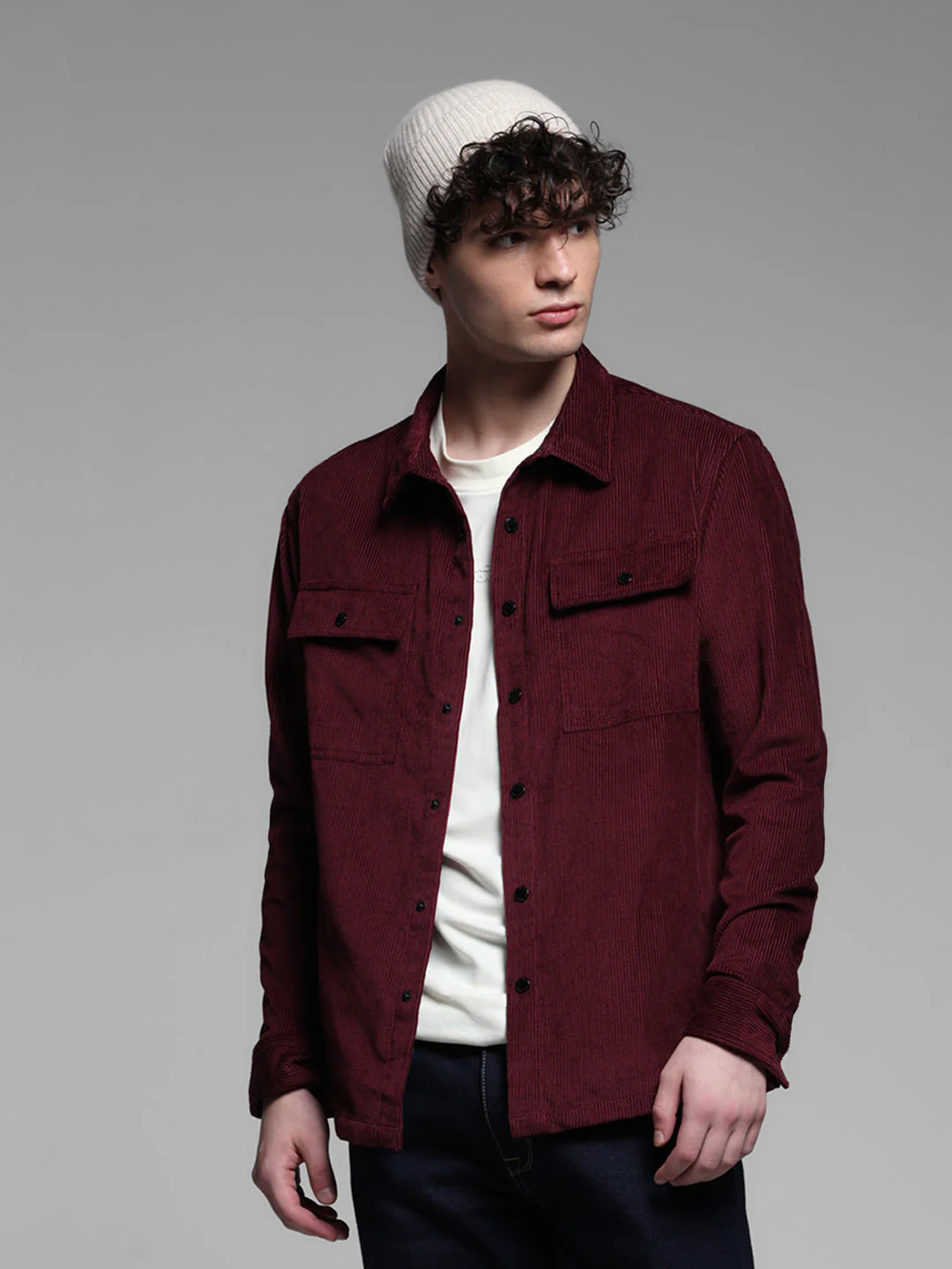 Maroon Corduroy Cotton Shirt