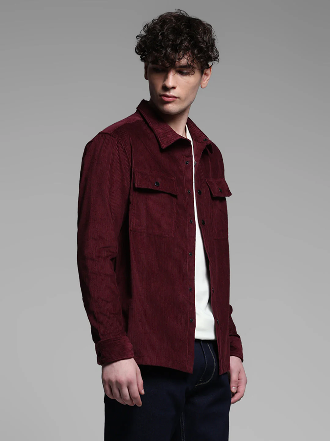Maroon Corduroy Cotton Shirt - Image 3