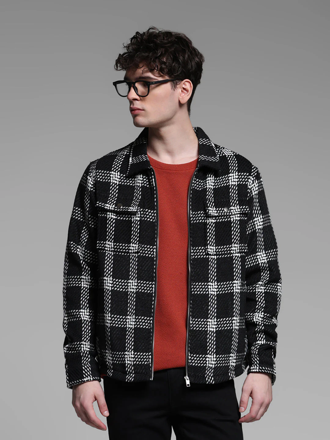 Check Zip-Up Overshirt Jacket